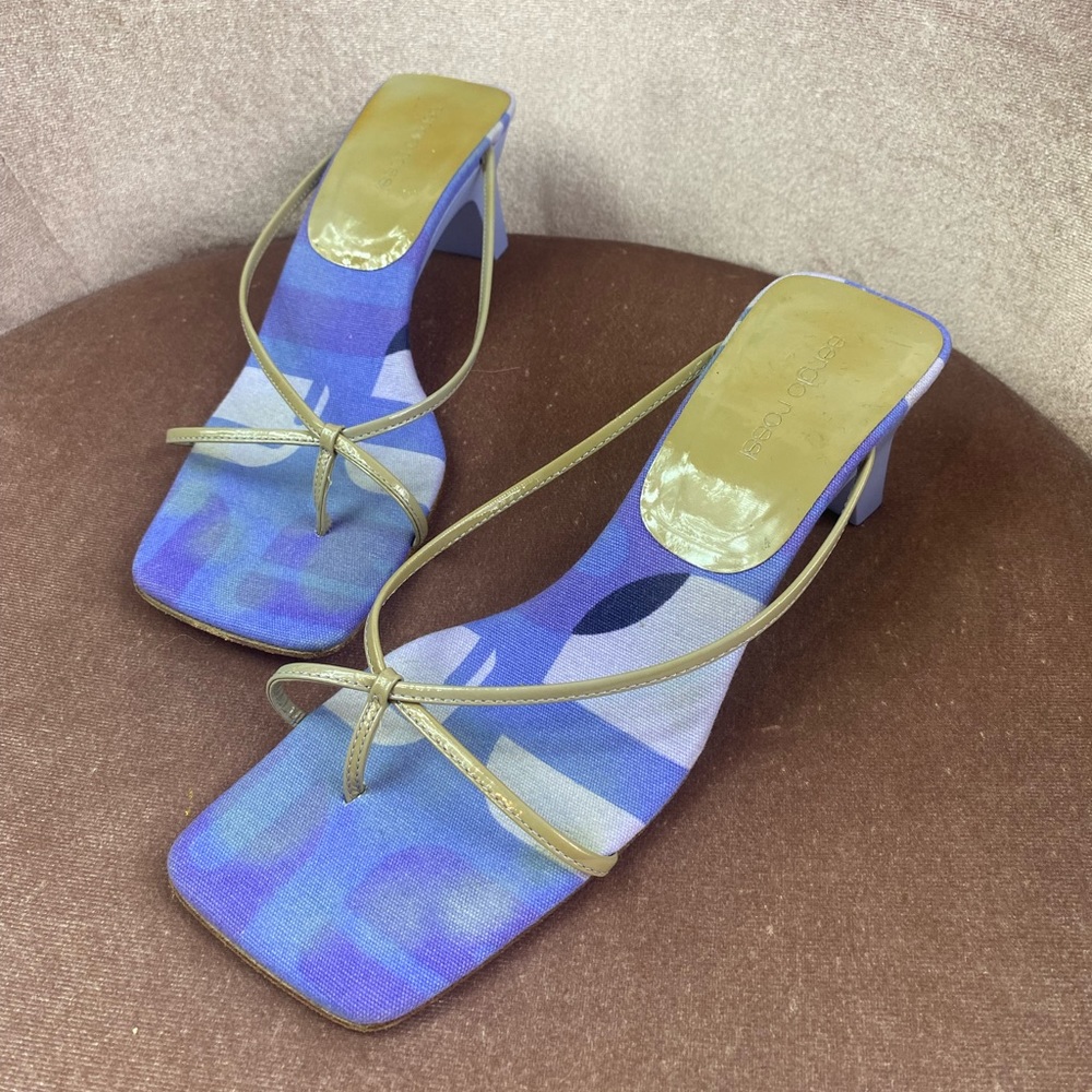 Sergio Rossi Vintage Y2K Square Toe Blue Strappy Heeled Sandals- Size 36.5